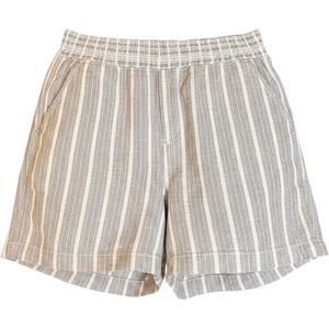Briggs Linen Blend Pull On Shorts Gray White Stripe Smocked Waist Pockets
